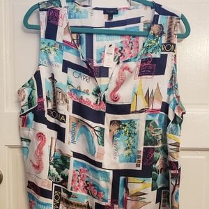 Talbots sleeveless blouse: postcards from Italy 1X NWT